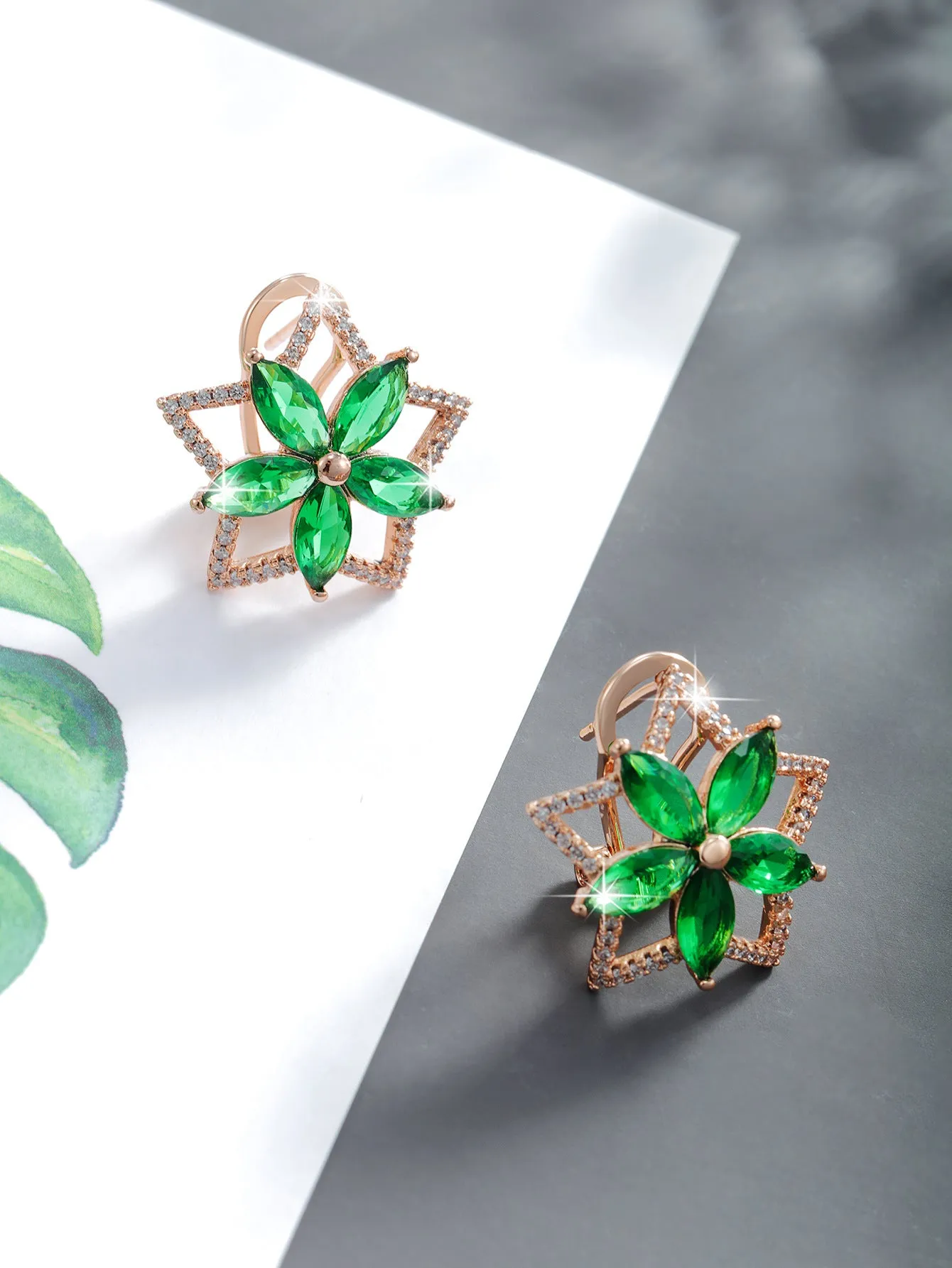 Jewelry imitation colorful treasure series five-pointed star flower earrings women's color light luxury temperament earrings