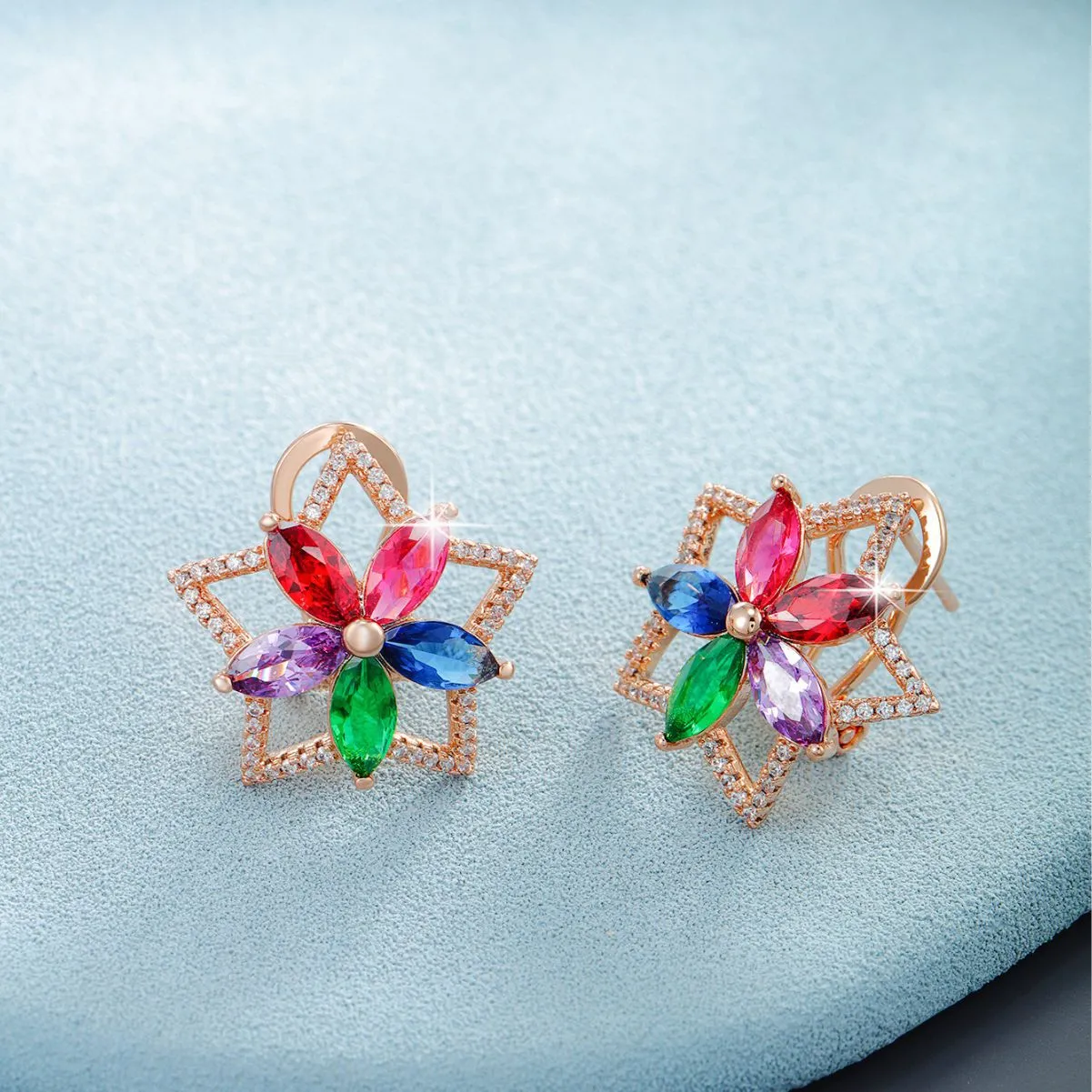 Jewelry imitation colorful treasure series five-pointed star flower earrings women's color light luxury temperament earrings