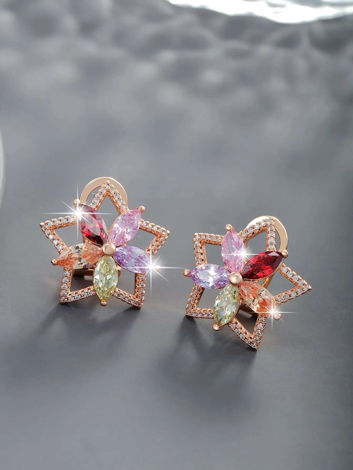 Jewelry imitation colorful treasure series five-pointed star flower earrings women's color light luxury temperament earrings