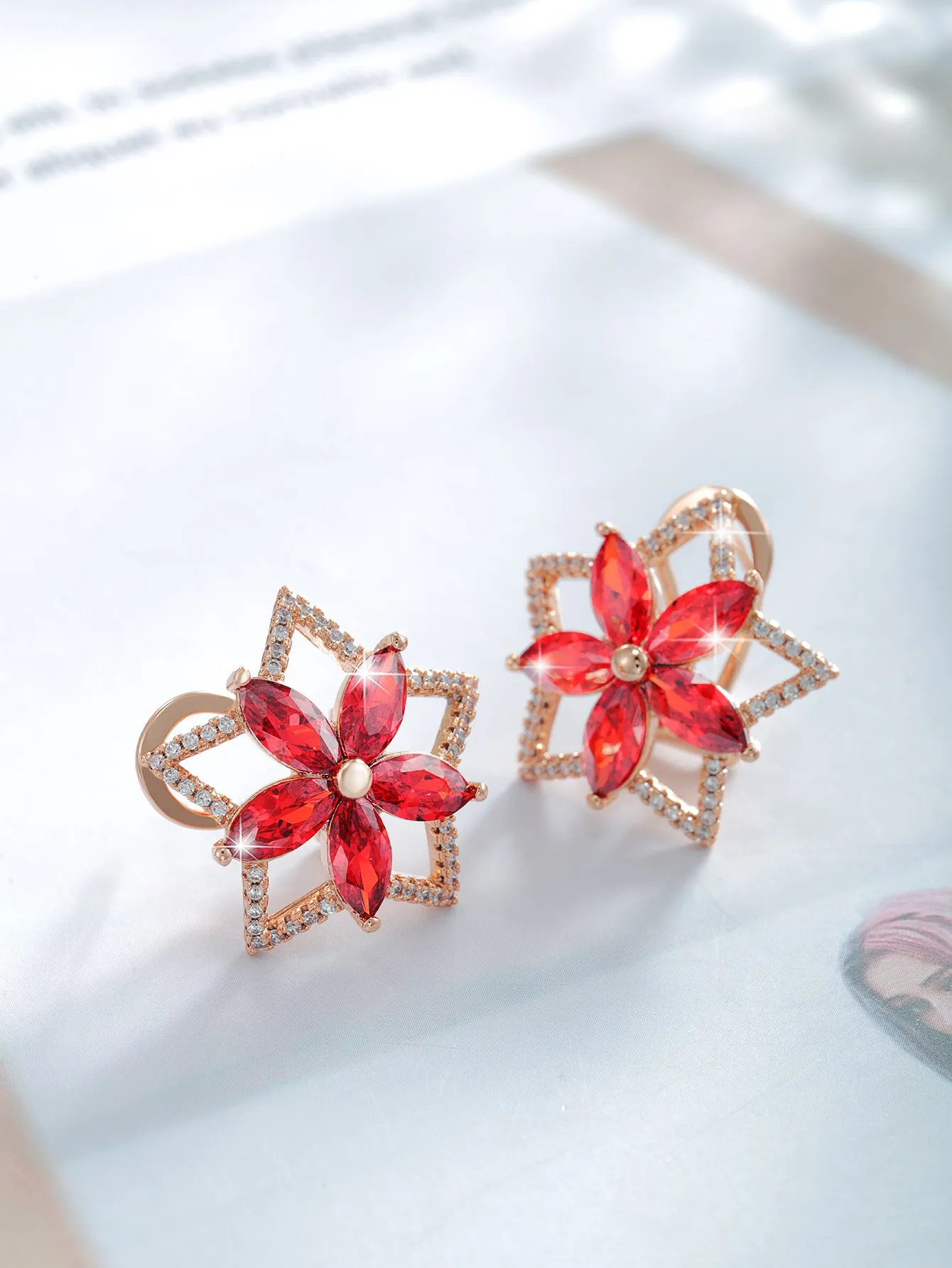 Jewelry imitation colorful treasure series five-pointed star flower earrings women's color light luxury temperament earrings