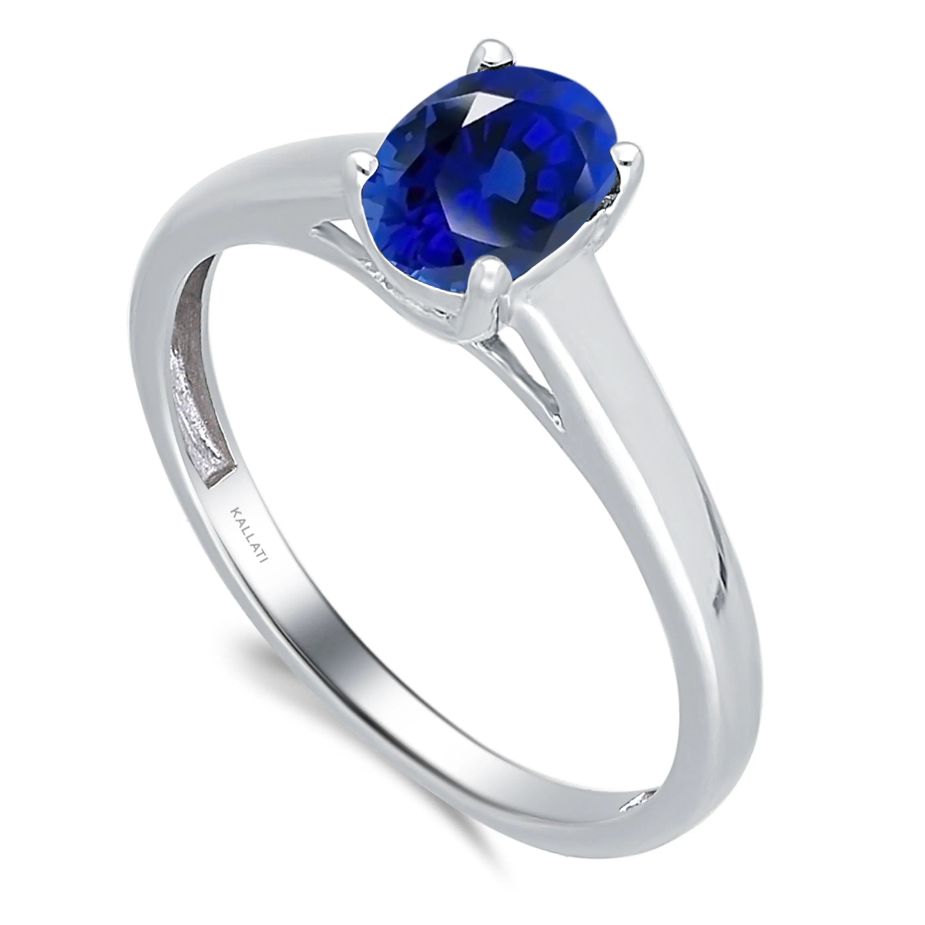 Kallati Heirloom Oval Solitaire Sapphire Engagement Ring in 14K White Gold