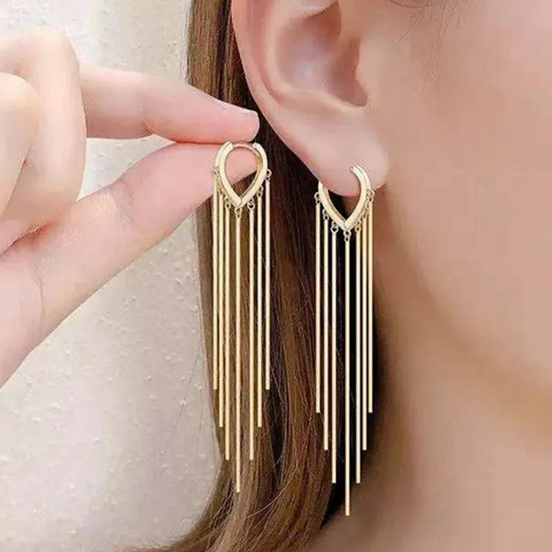 Korean Style Long Tassel Drop Heart Earrings