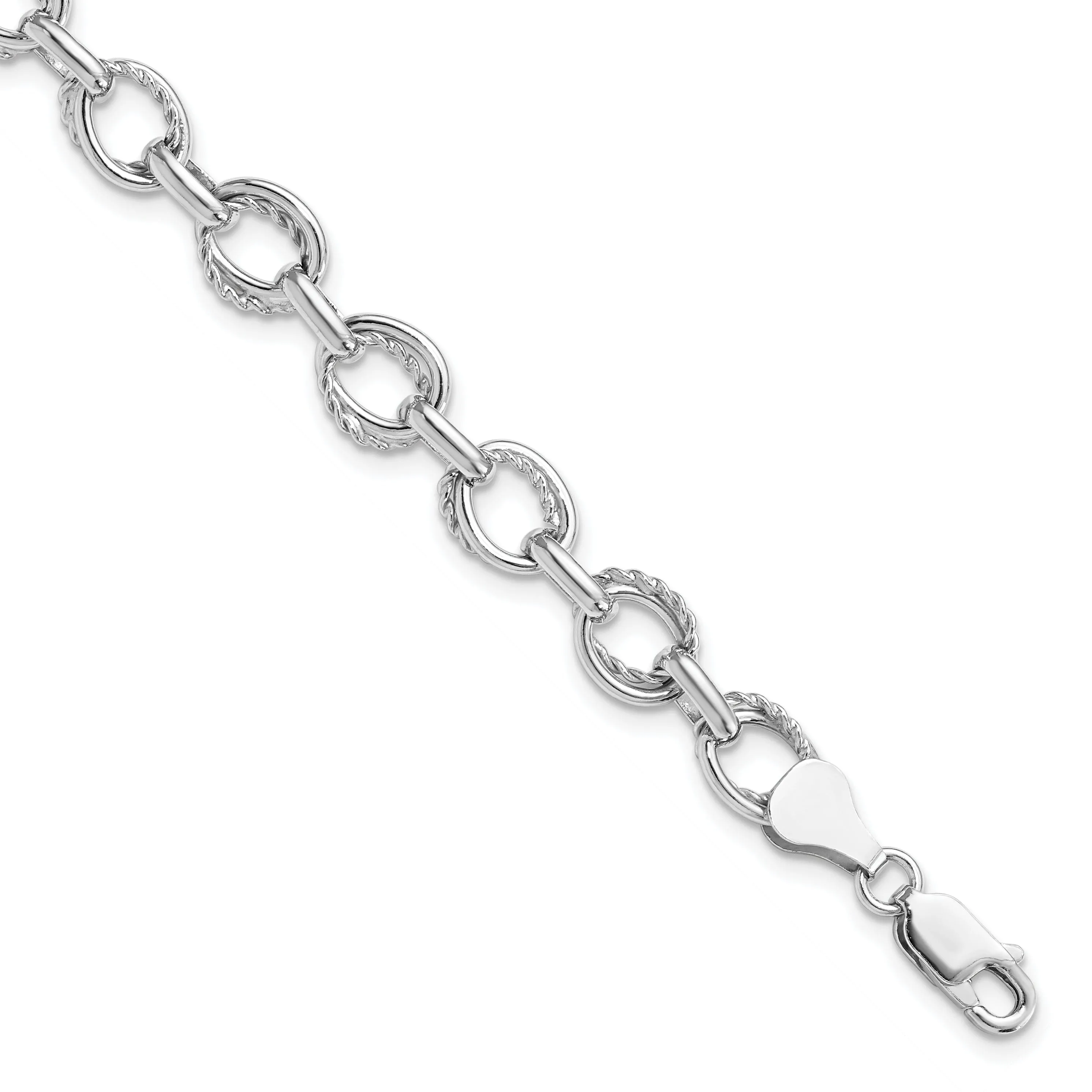 Leslie Silver Polished Textured Link Bracelet