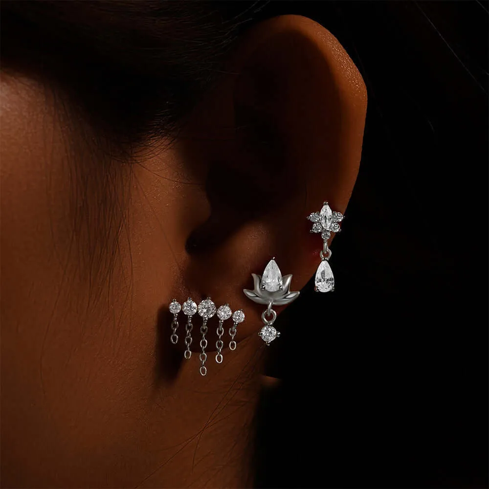 Lotus Internal Thread Ball Back Stud Earrings