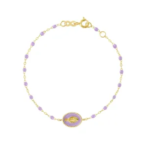 Madone resin charm Classic Gigi Lilac bracelet, Yellow Gold, 6.7"