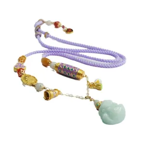 Maitreya Buddha Pendant Necklace with Colorful Myanmar A-grade Jade