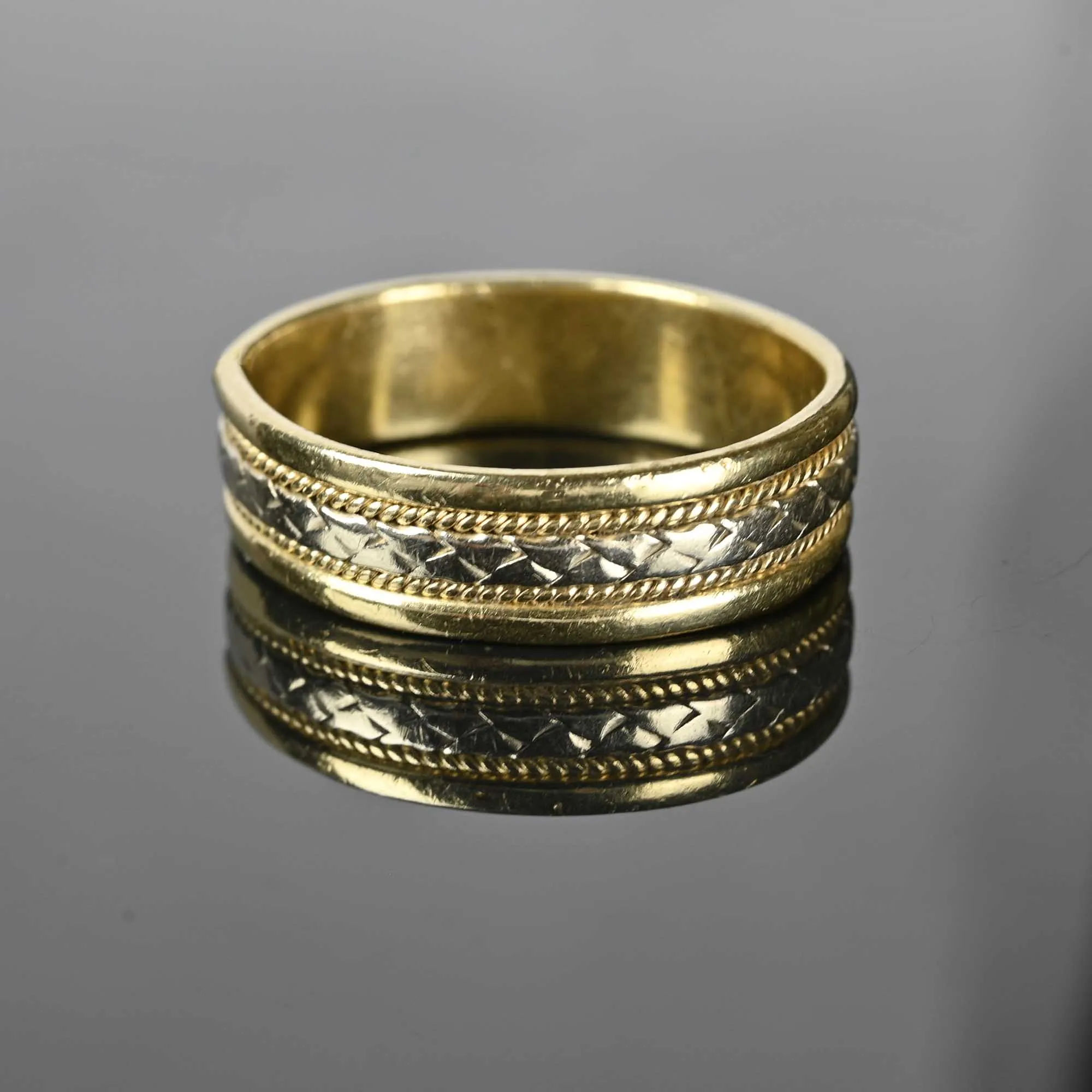 Mens Two Tone 14K Gold Wedding Band Ring