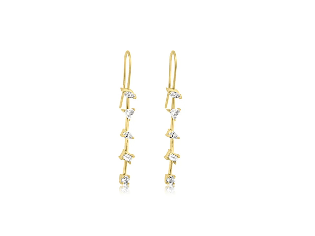 Mixed Five Diamond Drop Earrings