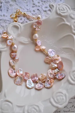 【Monet Garden Collection】 Handmade Oil Painting Petal Baroque Pearl Necklace