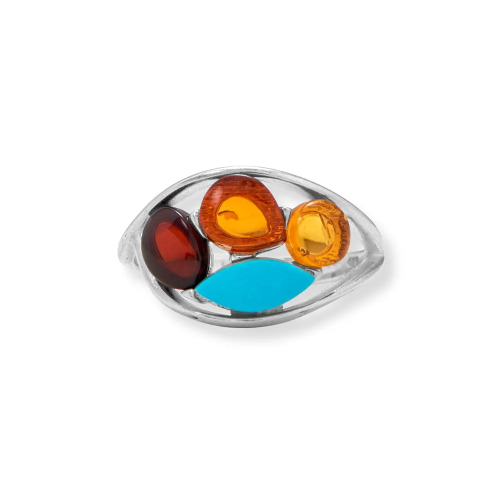 Multi Color Amber and Turquoise Ring