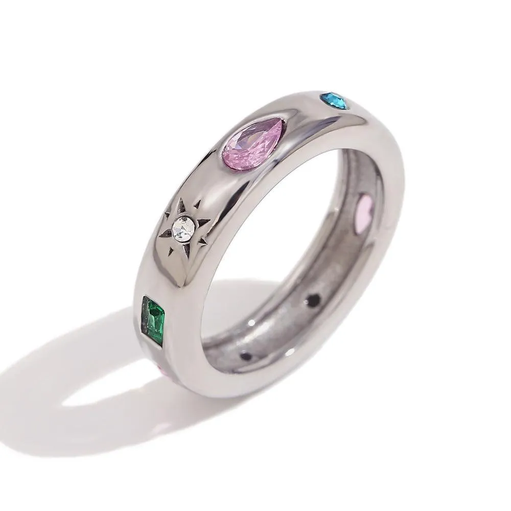 Multi-Coloured Gemstone Ring – Elegant Band for Women