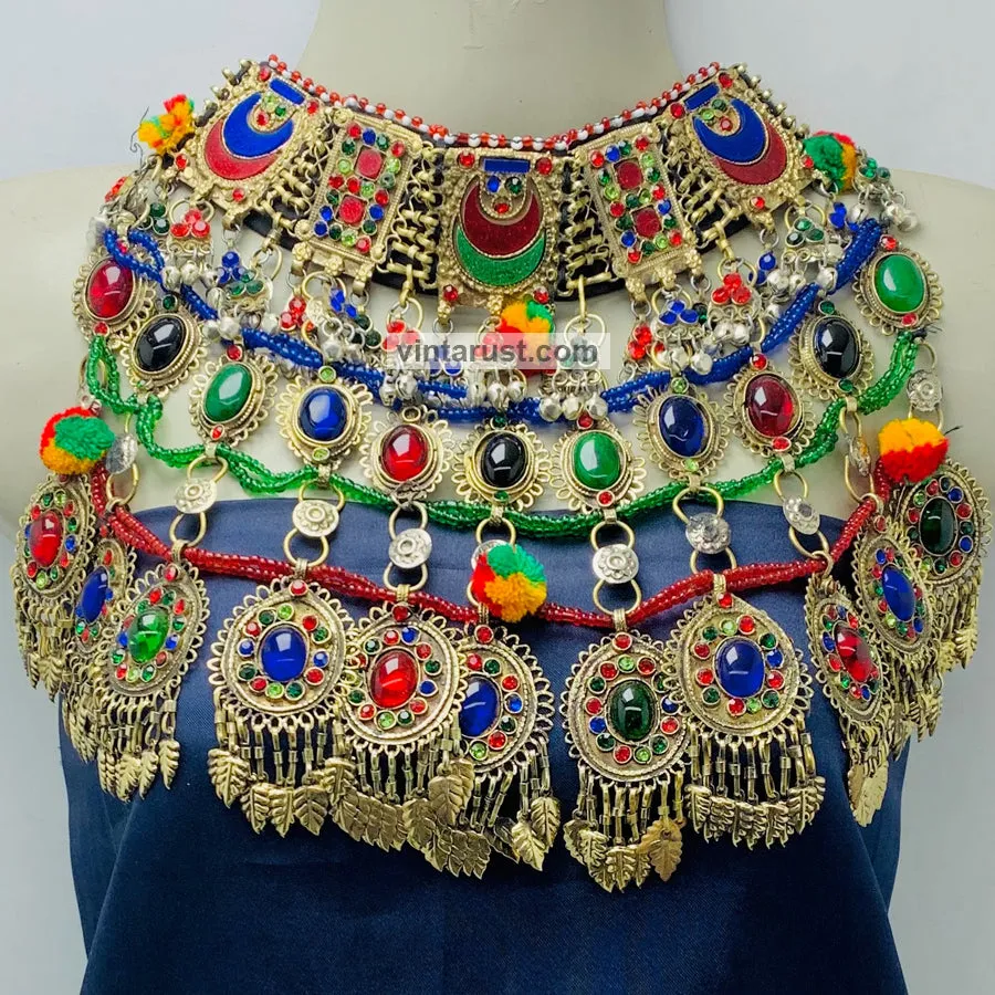 Multicolor Oversized Choker Necklace With Dangling Tassels