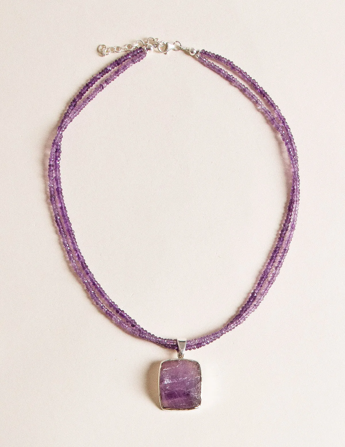 Natural Square Amethyst Beaded Necklace - One of a Kind