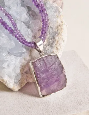 Natural Square Amethyst Beaded Necklace - One of a Kind