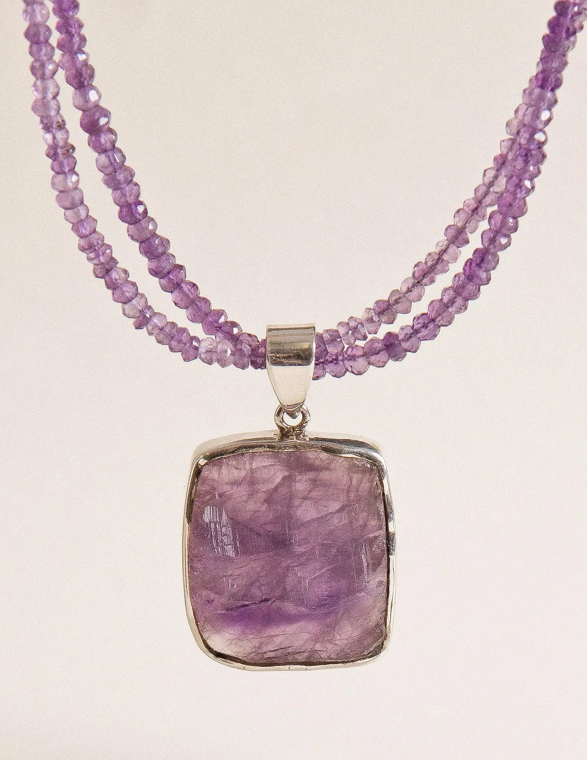 Natural Square Amethyst Beaded Necklace - One of a Kind