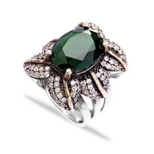 Ottoman Emerald Ring - Sterling Silver