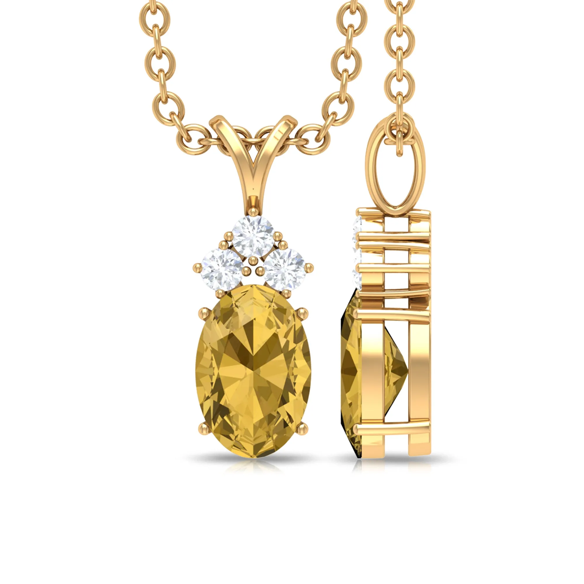 Oval Cut Citrine Minimal Pendant with Diamond Trio