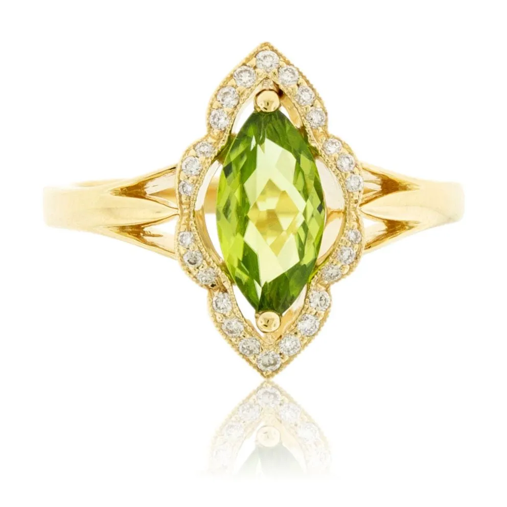 Oval Peridot Unique Halo Style Ring