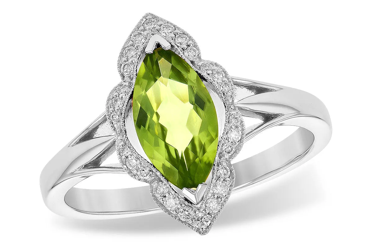 Oval Peridot Unique Halo Style Ring