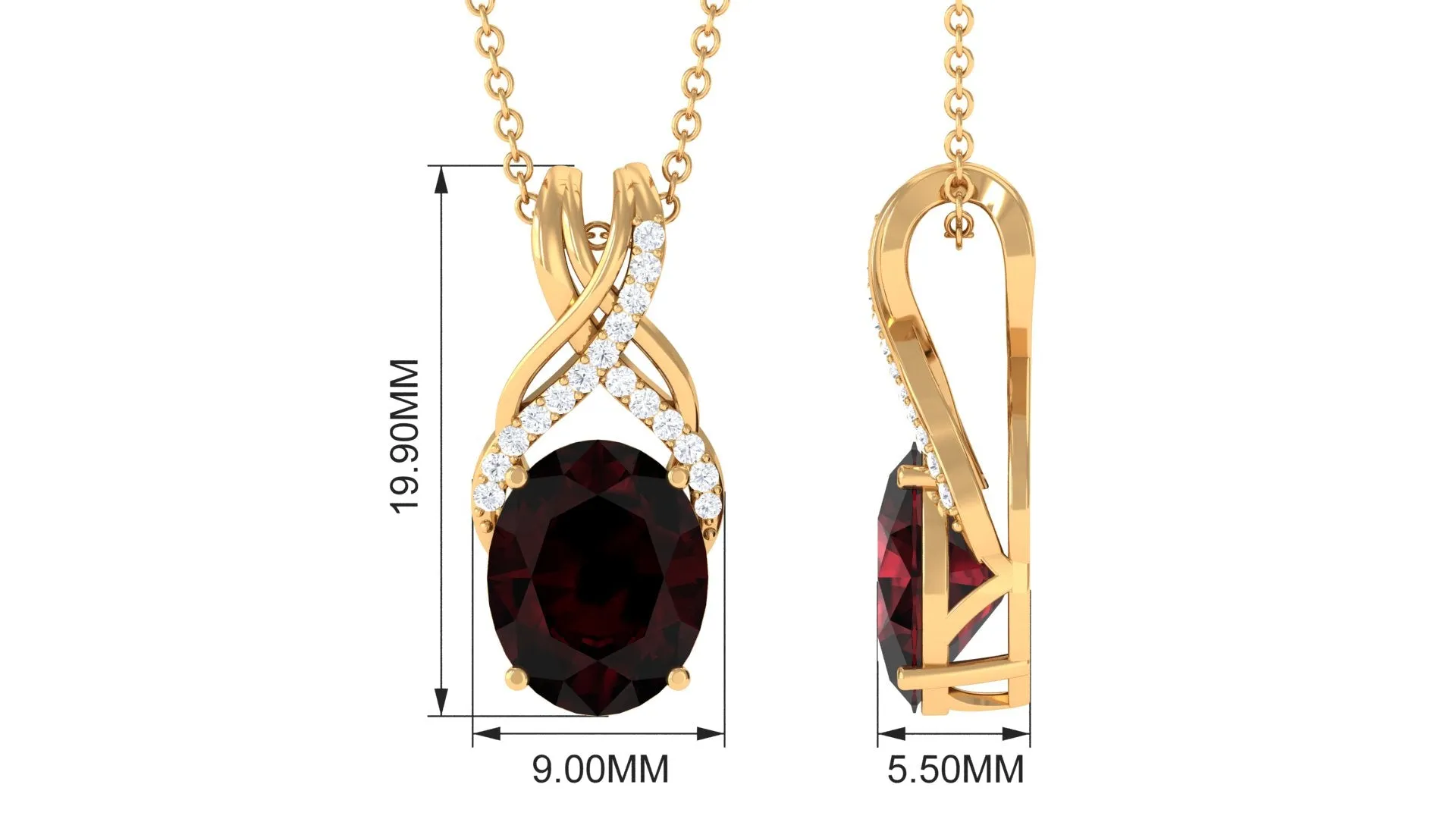 Oval Shape Garnet Solitaire Pendant Necklace with Diamond