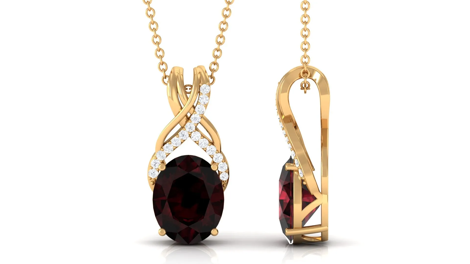 Oval Shape Garnet Solitaire Pendant Necklace with Diamond