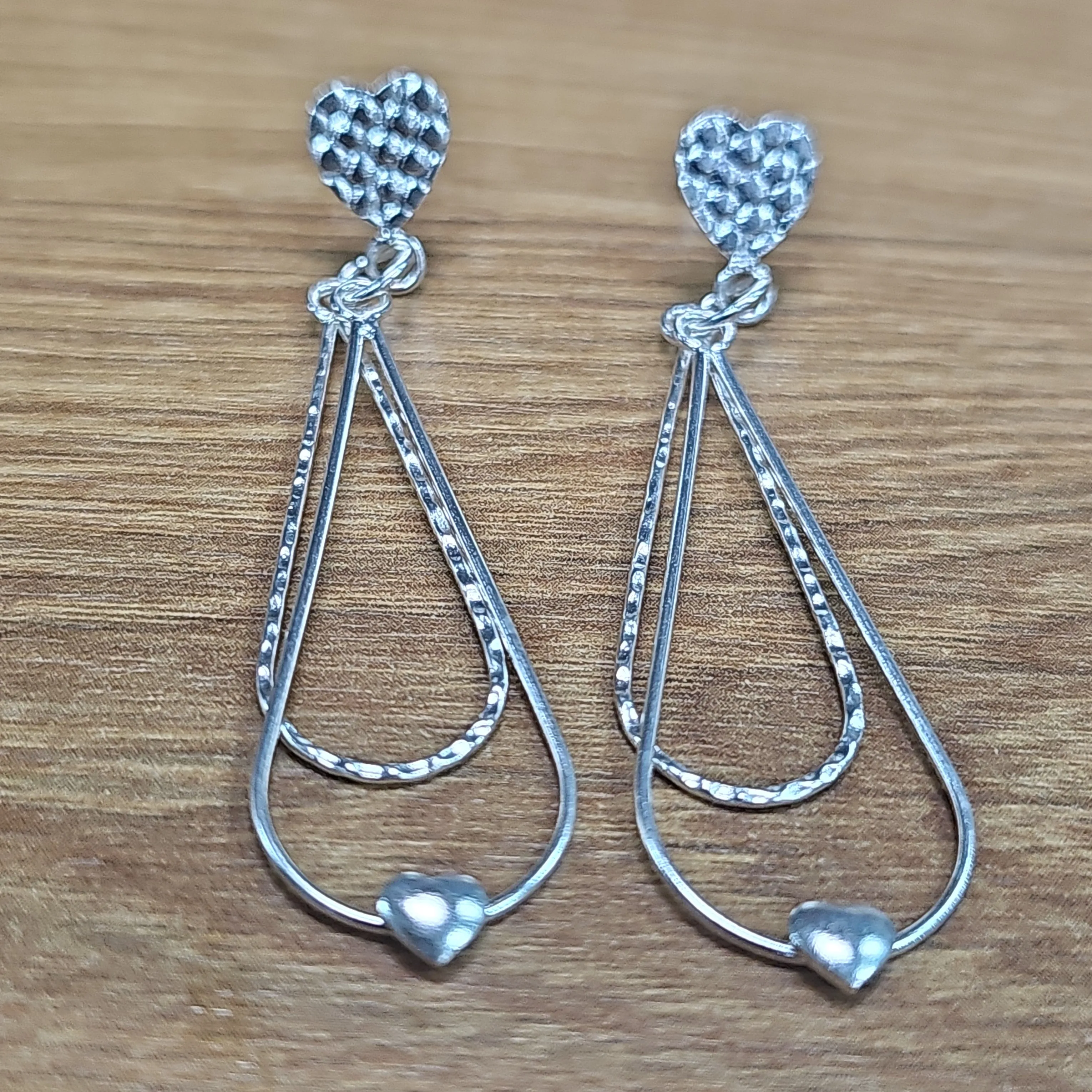 P518 Heart Long Post Earrings