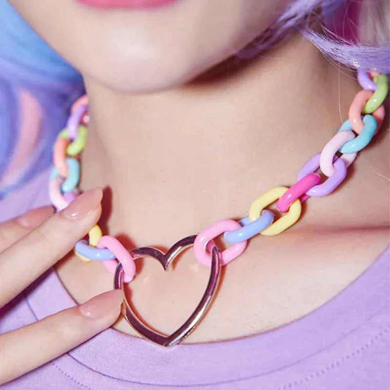 Pastel Chain Heart Collar