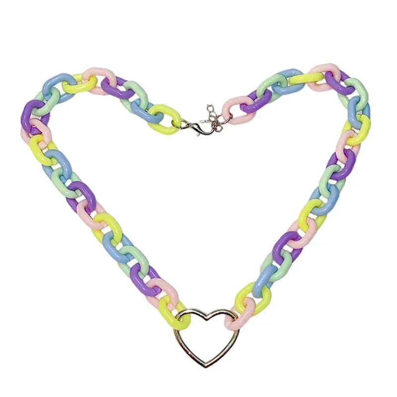 Pastel Chain Heart Collar