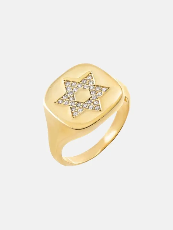 Pave Star Of David Signet Pinky Ring