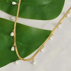 Pearl Drop Herringbone Chain Necklace