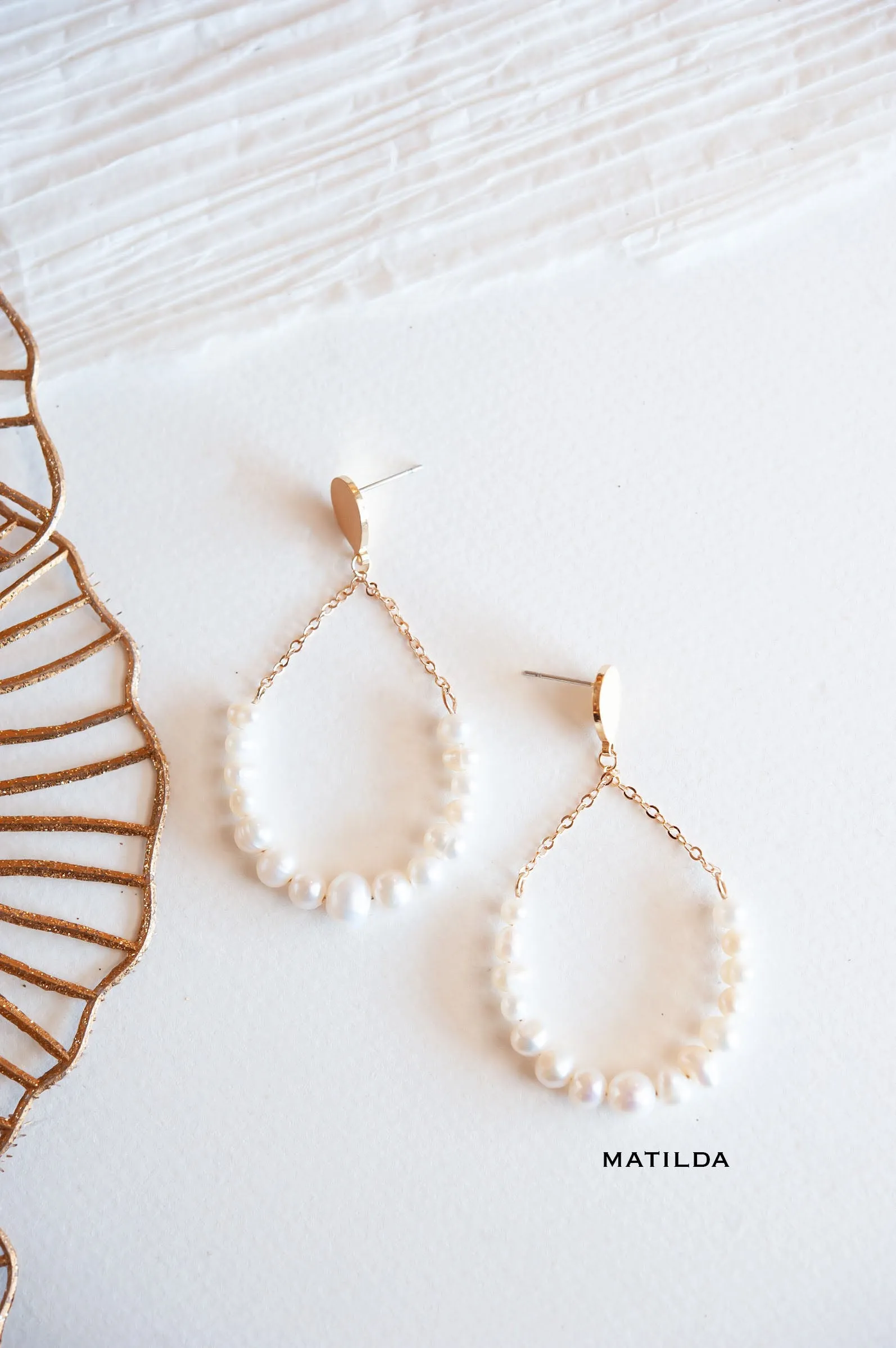 Pearl Earrings | Modern Pearl and Gold Hoops With Crystals | White Earrings