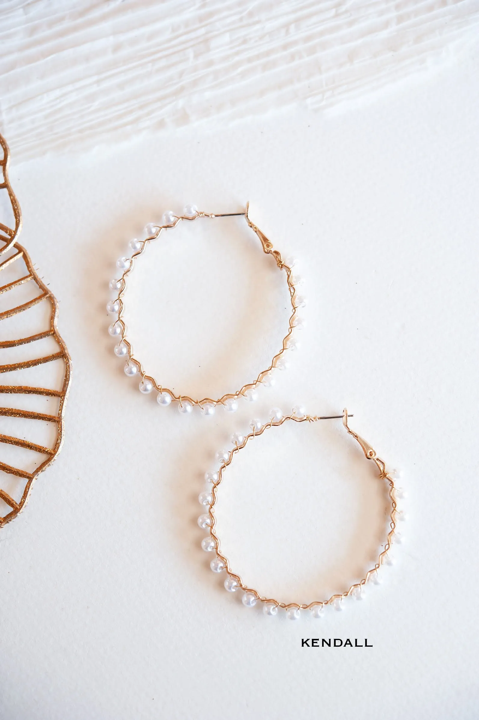 Pearl Earrings | Modern Pearl and Gold Hoops With Crystals | White Earrings