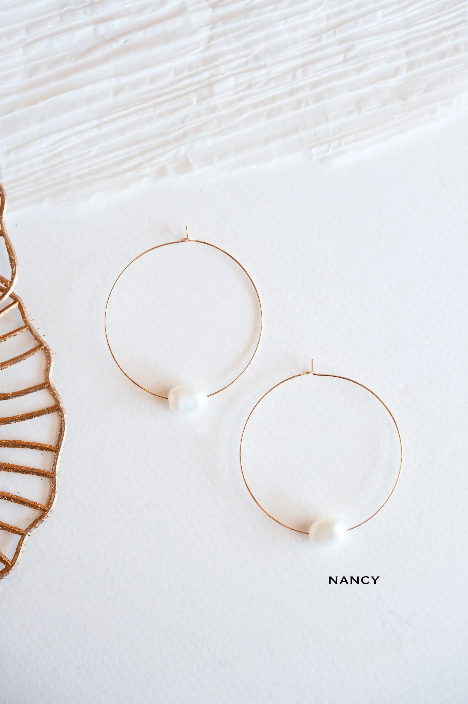 Pearl Earrings | Modern Pearl and Gold Hoops With Crystals | White Earrings