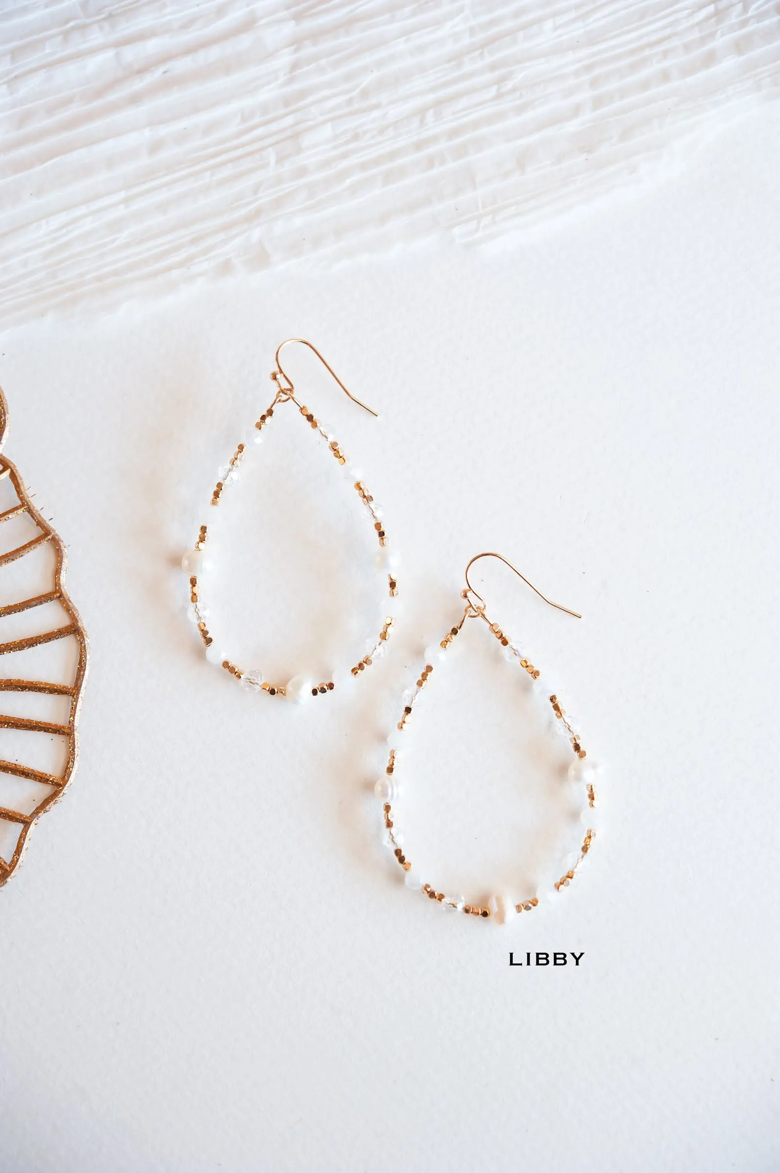 Pearl Earrings | Modern Pearl and Gold Hoops With Crystals | White Earrings