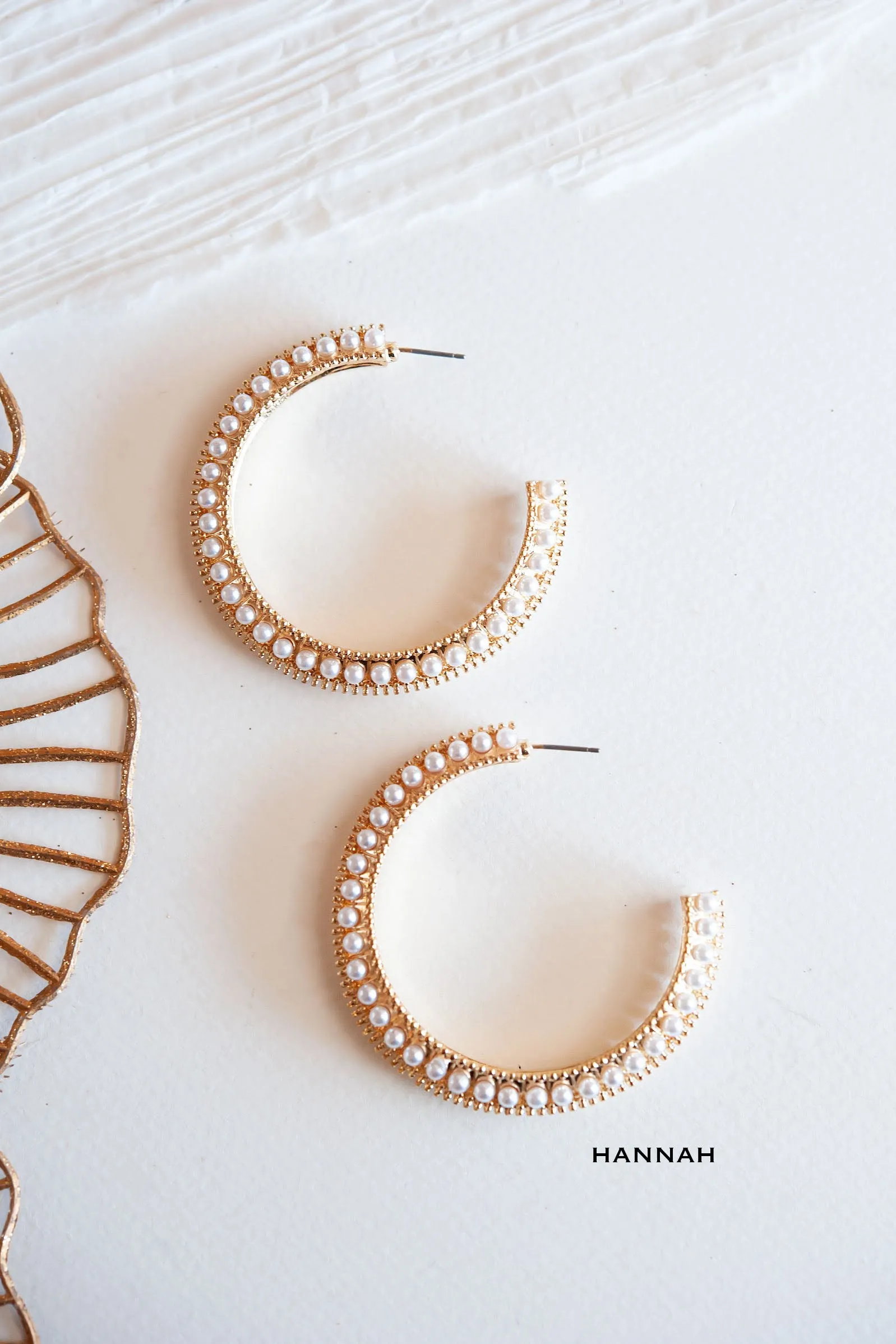 Pearl Earrings | Modern Pearl and Gold Hoops With Crystals | White Earrings