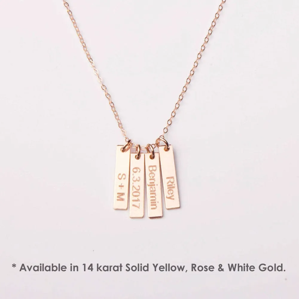 Personalized Minimalist Name Bar Necklace. (14 karat Solid Gold) - CG357N. Starts at