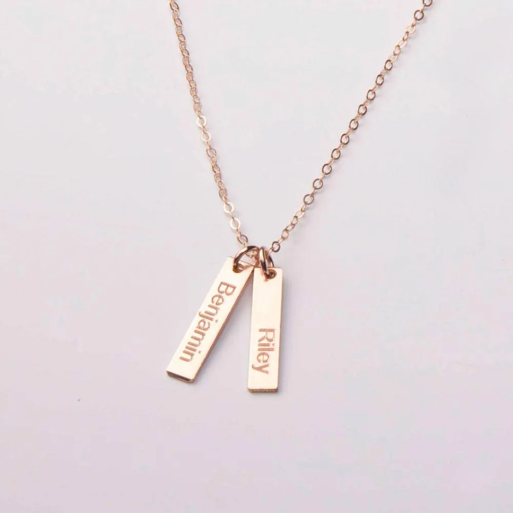 Personalized Minimalist Name Bar Necklace. (14 karat Solid Gold) - CG357N. Starts at