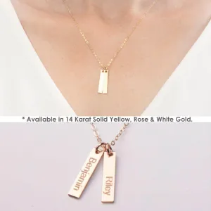 Personalized Minimalist Name Bar Necklace. (14 karat Solid Gold) - CG357N. Starts at