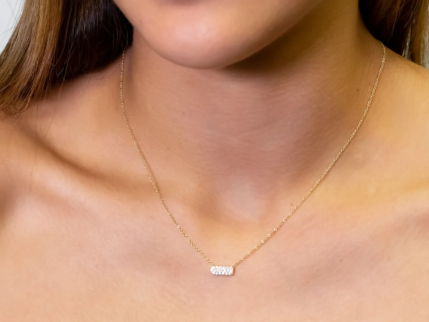 Petite Diamond Bar Necklace in Rose Gold