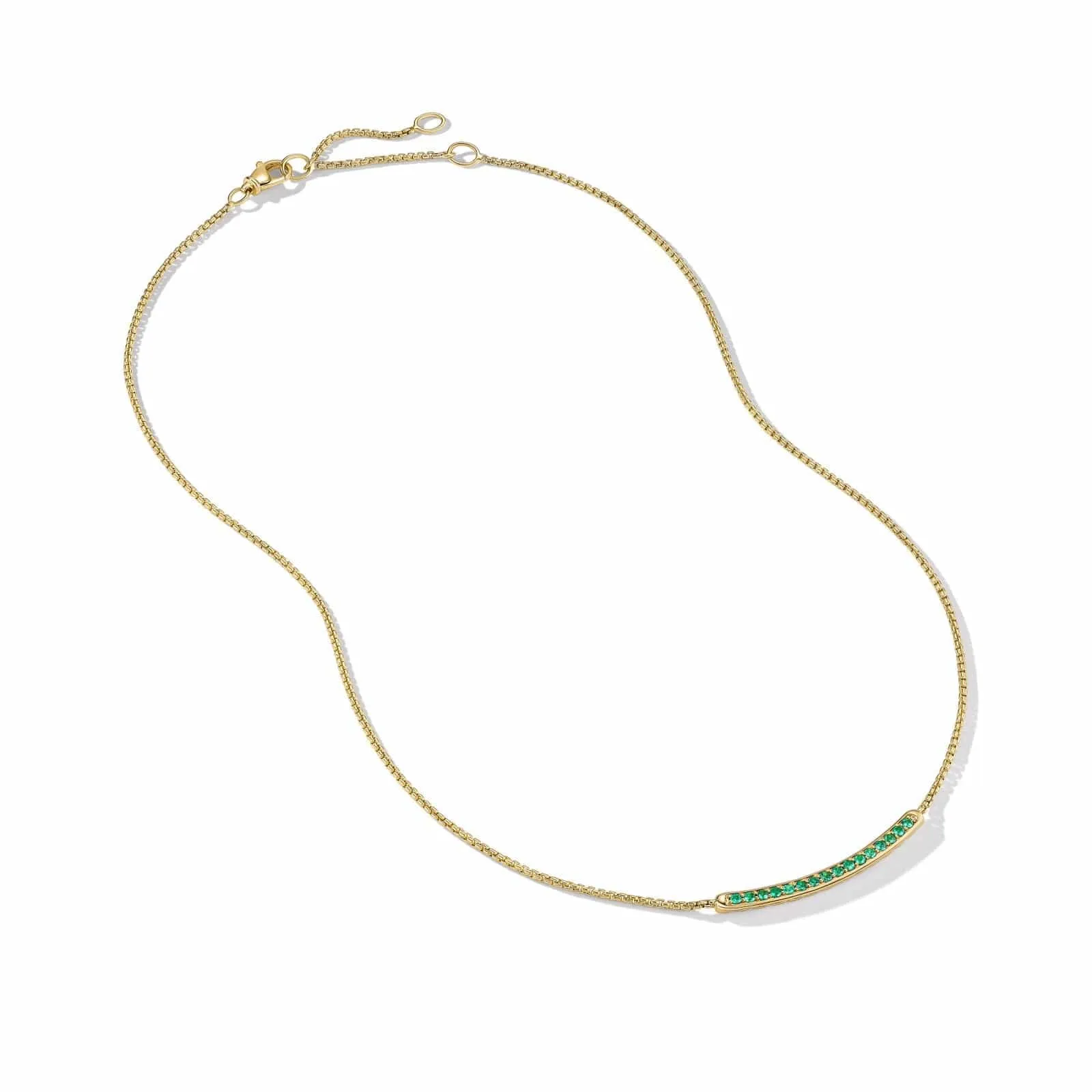 Petite Pavé Bar Necklace 18K Yellow Gold with Emeralds, 1.25mm