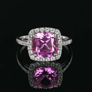 Pink Topaz Sapphire Halo Ring in 10K White Gold