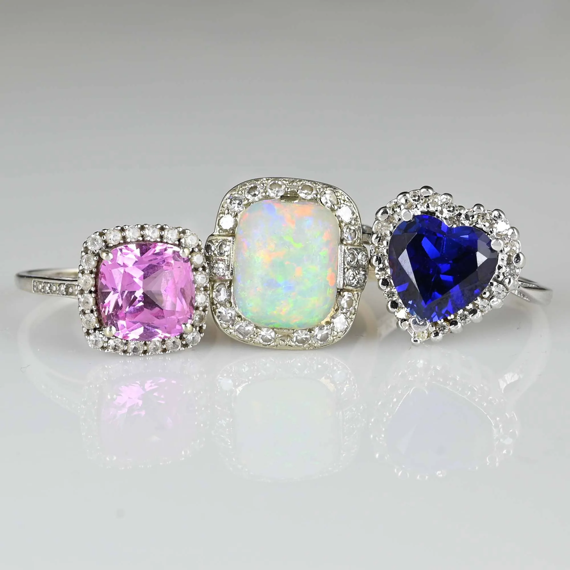 Pink Topaz Sapphire Halo Ring in 10K White Gold