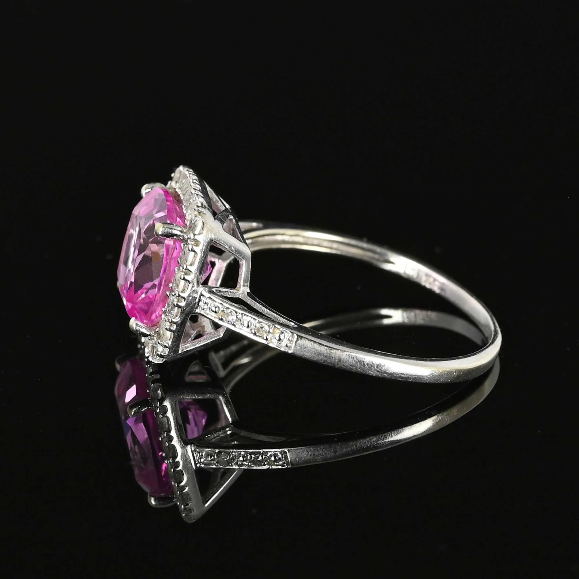 Pink Topaz Sapphire Halo Ring in 10K White Gold