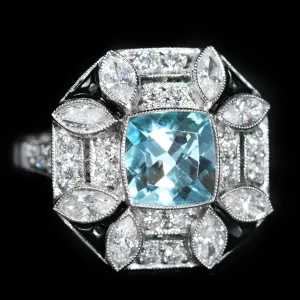 Platinum GIA 1.35 Carat Paraiba Tourmaline, Diamond, and Onyx Ring