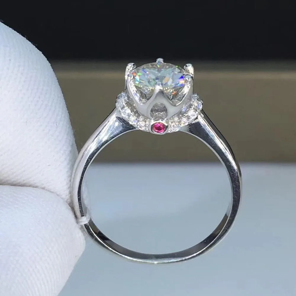 Platinum Plated Silver Halo Moissanite Ring 0.5ct or 1ct