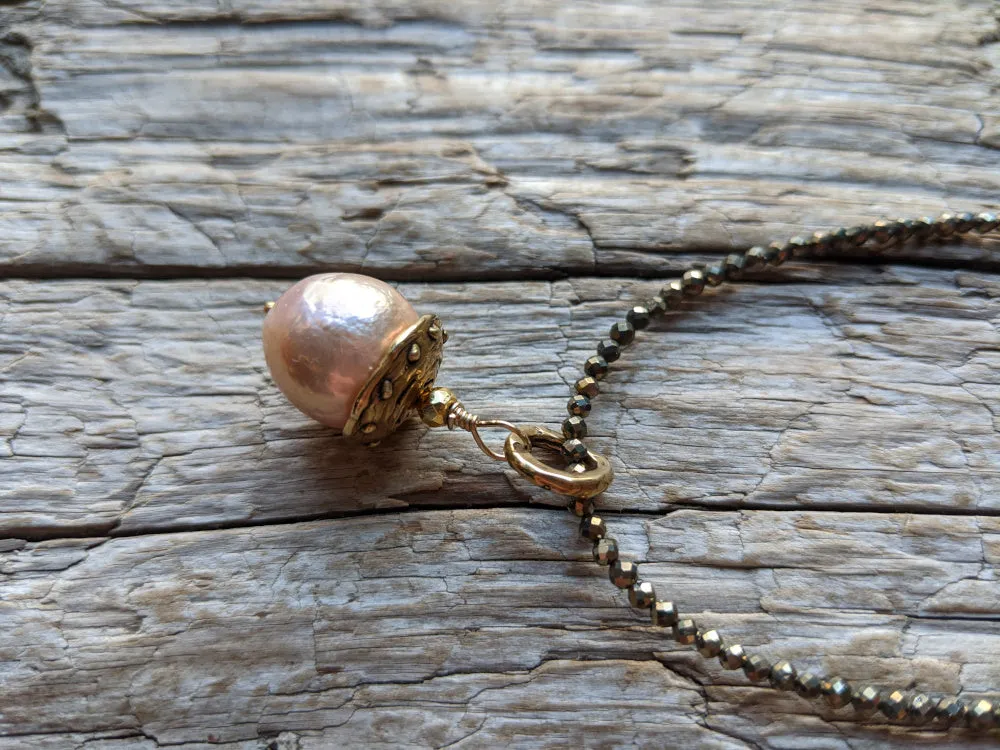 Pyrite & Edison Pearl Pendant Necklace