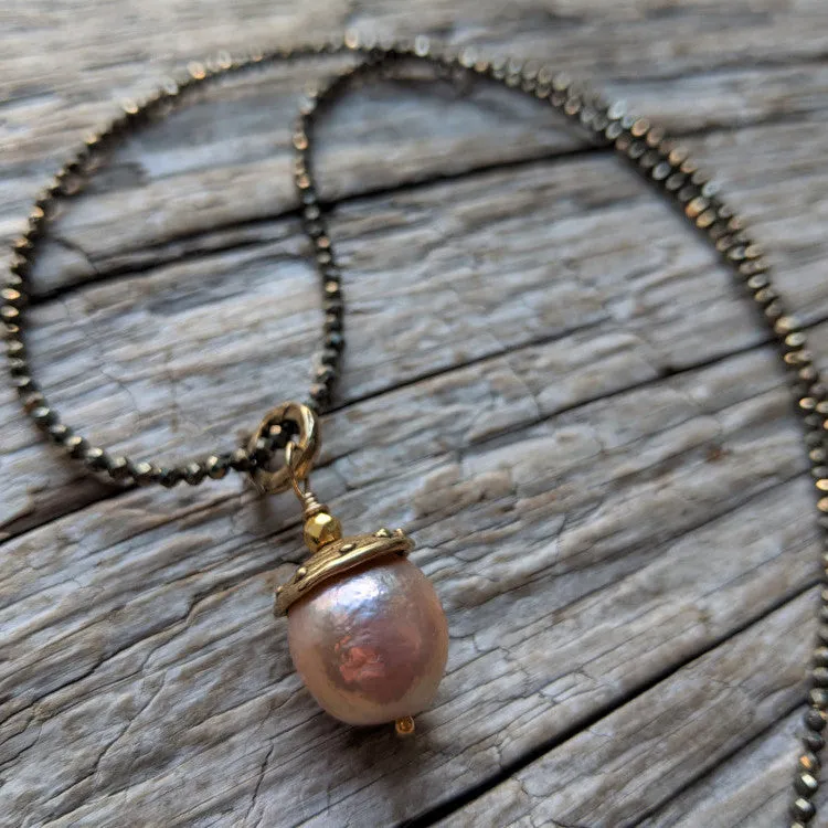 Pyrite & Edison Pearl Pendant Necklace