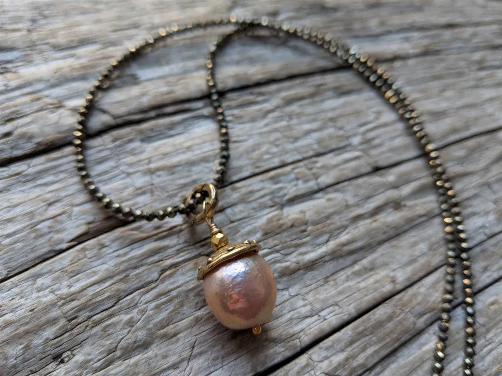 Pyrite & Edison Pearl Pendant Necklace