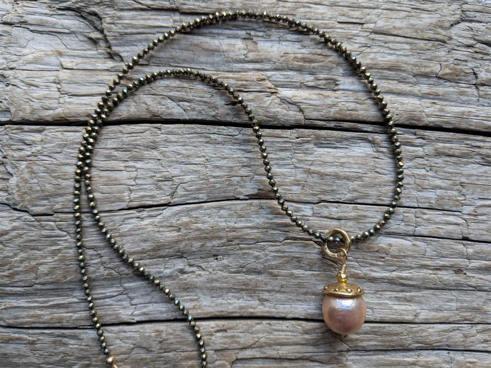 Pyrite & Edison Pearl Pendant Necklace