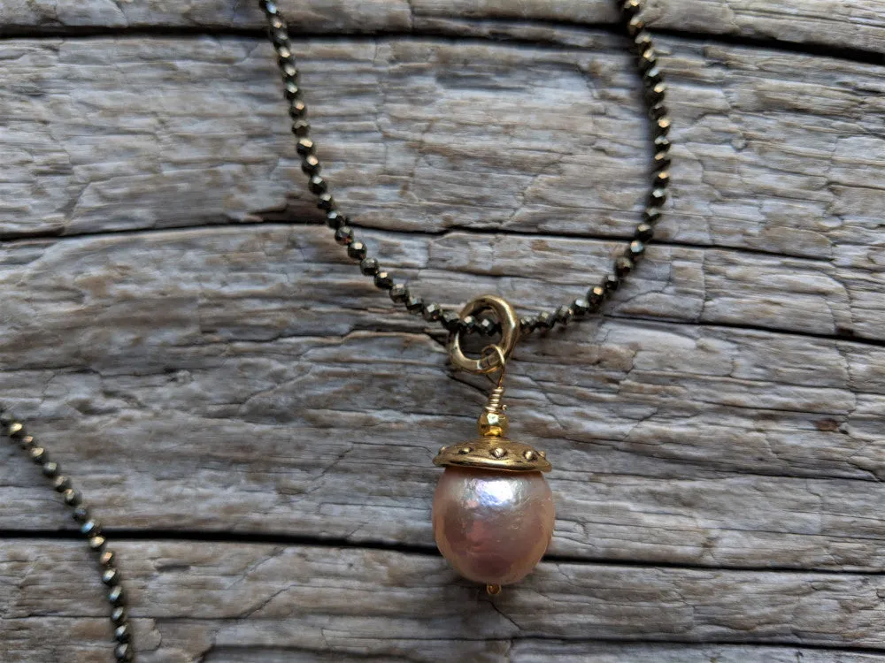 Pyrite & Edison Pearl Pendant Necklace